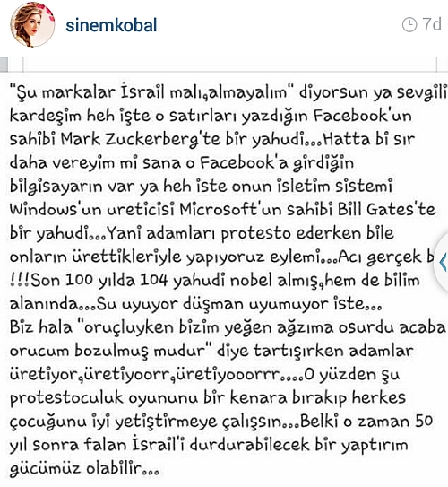 Sinem Kobal'a İsrail tepkisi!
